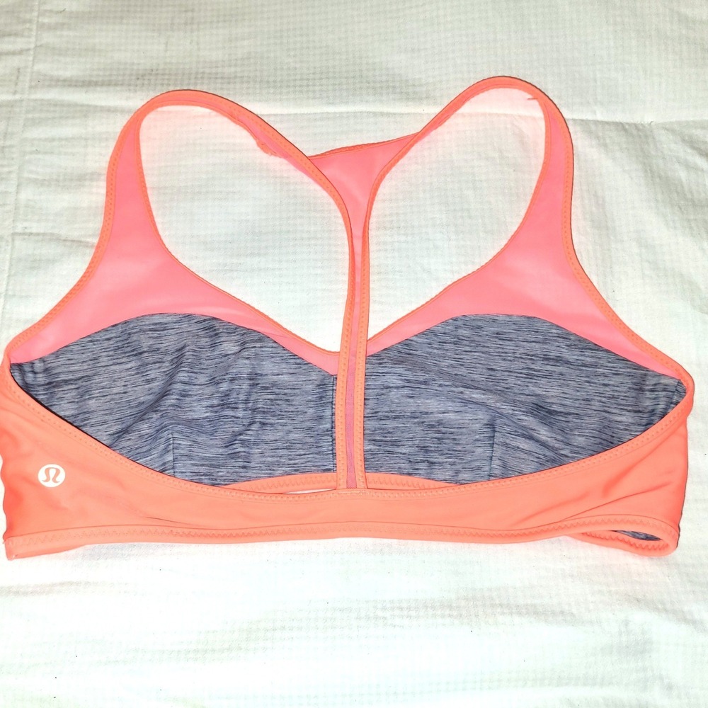 Lululemon Water Salty Swim Mesh T Back Orange Gray Reversable Bikini Top 8 - Picture 7 of 9
